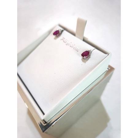 ORECCHINI PG GIOIELLI RUBINO Forma Ovale E DIAMANTI In Oro Bianco 18 Karati 750%