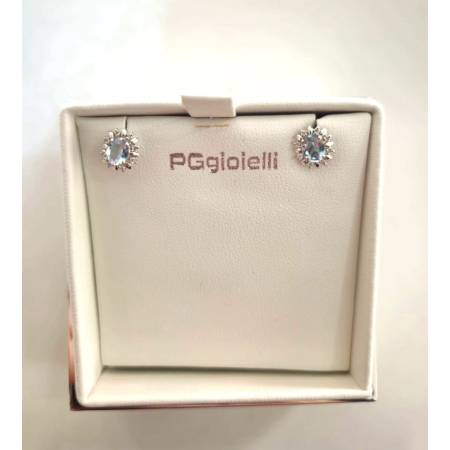 ORECCHINI Con ACQUAMARINA E DIAMANTI PG GIOIELLI ORO BIANCO 18 Karati 750% Ovale