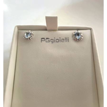ORECCHINI Con ACQUAMARINA E DIAMANTI PG GIOIELLI ORO BIANCO 18 Karati 750% Ovale