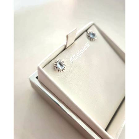 ORECCHINI Con ACQUAMARINA E DIAMANTI PG GIOIELLI ORO BIANCO 18 Karati 750% Ovale