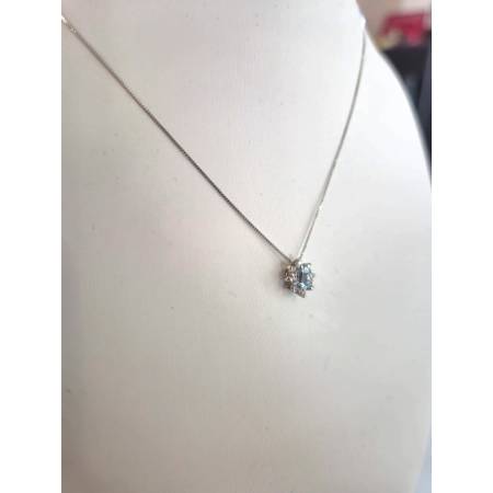 COLLANA ACQUAMARINA Ovale E DIAMANTI In Oro Bianco 18 Karati 750% PG GIOIELLI
