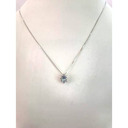 COLLANA ACQUAMARINA Ovale E DIAMANTI In Oro Bianco 18 Karati 750% PG GIOIELLI