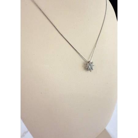 COLLANA ACQUAMARINA Ovale E DIAMANTI In Oro Bianco 18 Karati 750% PG GIOIELLI