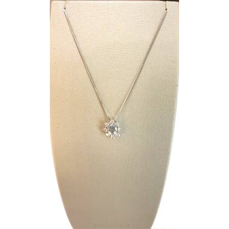 COLLANA ACQUAMARINA Ovale E DIAMANTI In Oro Bianco 18 Karati 750% PG GIOIELLI