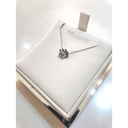 COLLANA Forma CORONA ZAFFIRO Pg Gioielli In Oro Bianco 18 Karati 750/1000