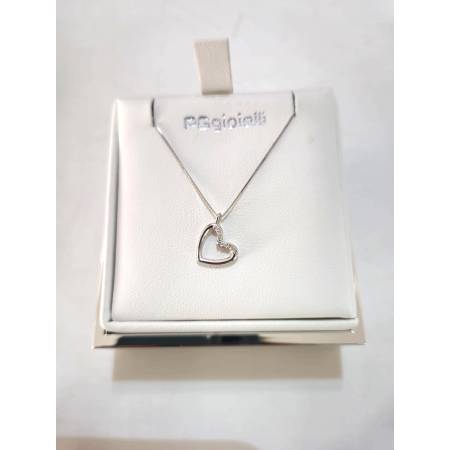 COLLANA Cuore Con DIAMANTI PgGioielli Oro Bianco 18 Karati 750% Catena Veneziana