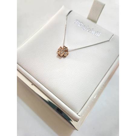 COLLANA Quadrifoglio Con DIAMANTI Pg Gioielli Oro Bianco E Rosa 18 Karati 750%