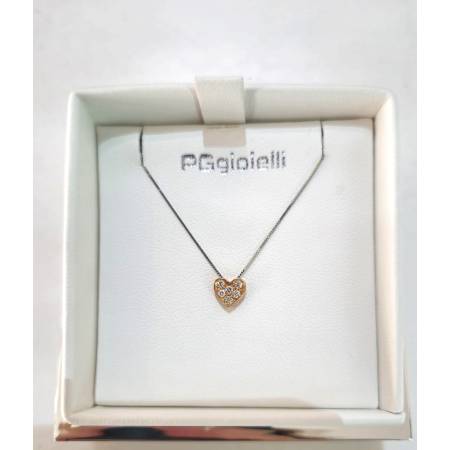COLLANA A Cuore Con DIAMANTI Pg Gioielli Oro Bicolore Bianco Rosa 18 Karati 750%