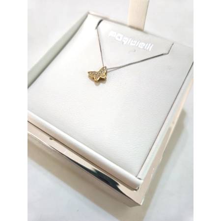 COLLANA Farfalla Con DIAMANTI Pg Gioielli In Oro Bianco E Giallo 18 Karati 750%