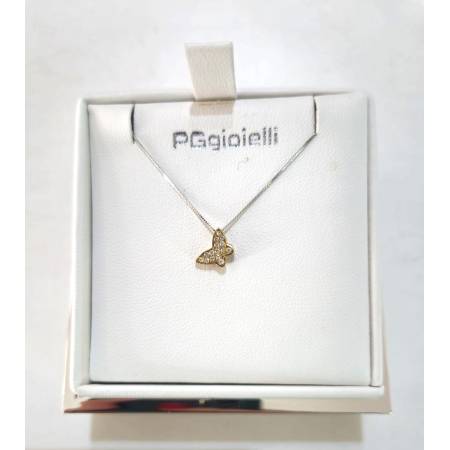 COLLANA Farfalla Con DIAMANTI Pg Gioielli In Oro Bianco E Giallo 18 Karati 750%