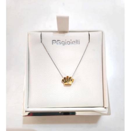 COLLANA Ciondolo CORONA Con DIAMANTE PgGioielli Oro Bianco Giallo 18 Karati 750%
