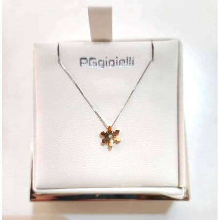 COLLANA Ciondolo Fiocco Di Neve E DIAMANTE Pg Gioielli Oro Bianco Rosa 18 Kt 750