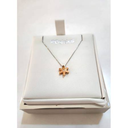 COLLANA Ciondolo Fiocco Di Neve E DIAMANTE Pg Gioielli Oro Bianco Rosa 18 Kt 750