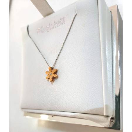 COLLANA Ciondolo Fiocco Di Neve E DIAMANTE Pg Gioielli Oro Bianco Rosa 18 Kt 750