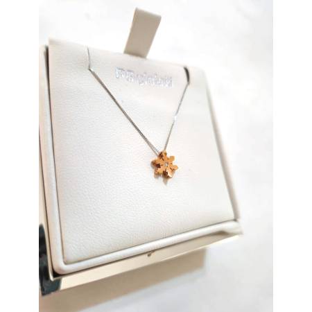 COLLANA Ciondolo Fiocco Di Neve E DIAMANTE Pg Gioielli Oro Bianco Rosa 18 Kt 750