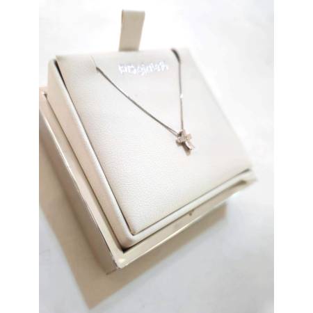 COLLANA CROCE Con DIAMANTE Pg Gioielli In Oro Bianco 18 Kt 750% Catena Veneziana