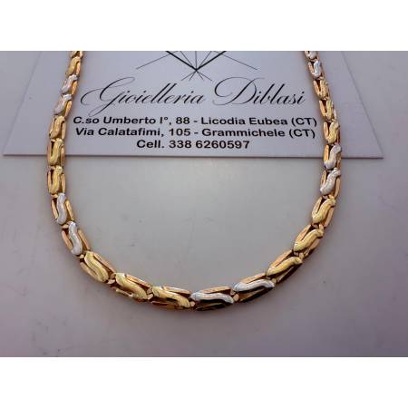 COLLANA Girocollo Collier Uomo Donna ORO Bicolore BIANCO GIALLO 18 KARATI 750%