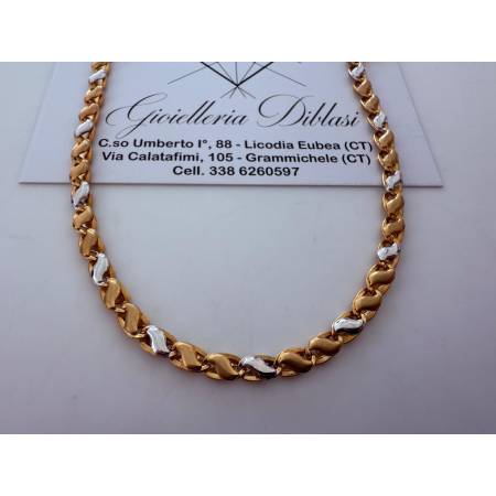 COLLANA Uomo Donna ORO Bicolore 18 Karati 750% GIALLO E BIANCO Collier GIROCOLLO