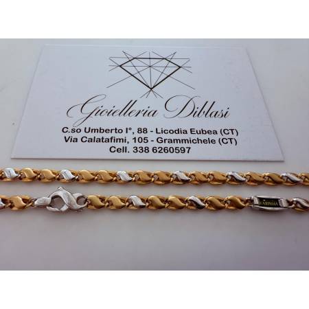 COLLANA Uomo Donna ORO Bicolore 18 Karati 750% GIALLO E BIANCO Collier GIROCOLLO