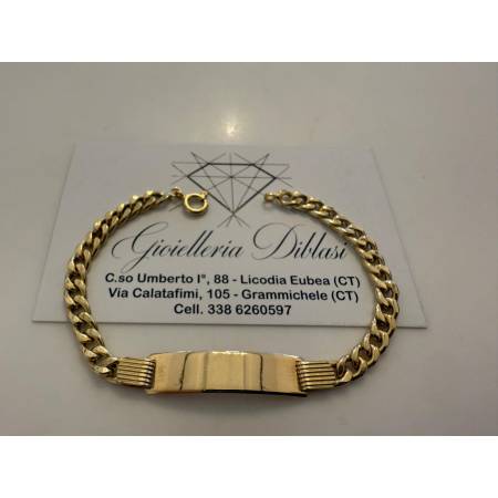 BRACCIALE Uomo Donna In ORO GIALLO 18 Karati 750% Maglia Grumetta Con PIASTRINA