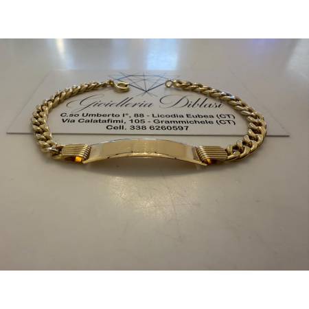 BRACCIALE Uomo Donna In ORO GIALLO 18 Karati 750% Maglia Grumetta Con PIASTRINA