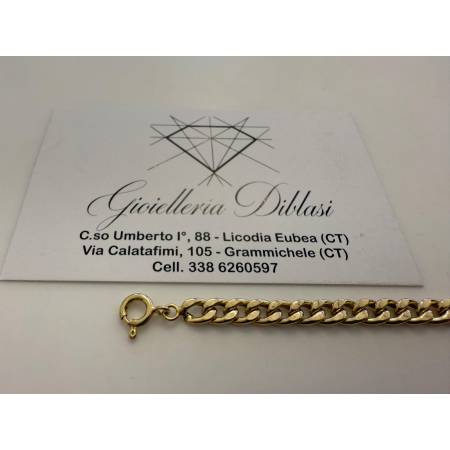 BRACCIALE Uomo Donna In ORO GIALLO 18 Karati 750% Maglia Grumetta Con PIASTRINA