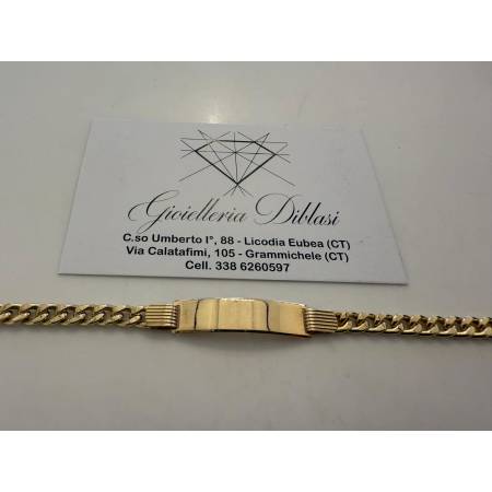 BRACCIALE Uomo Donna In ORO GIALLO 18 Karati 750% Maglia Grumetta Con PIASTRINA