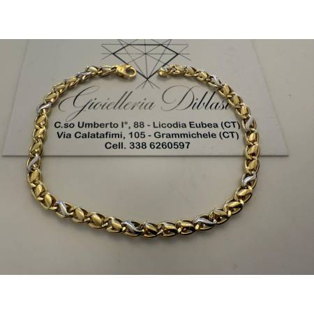 BRACCIALE Uomo Donna Unisex In Oro 18 Karati 750/1000 GIALLO E BIANCO Bicolore
