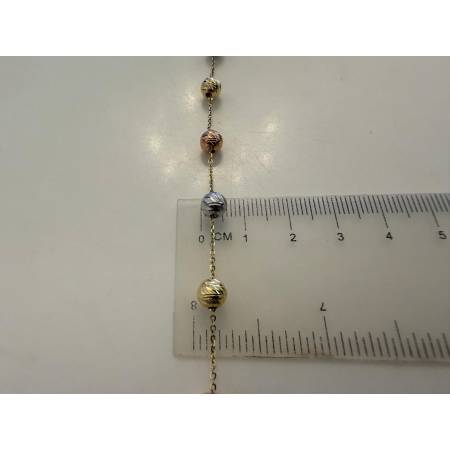 BRACCIALE Donna ORO GIALLO BIANCO ROSSO 18 Kt 750% Maglia Con Sfere Sfaccettate