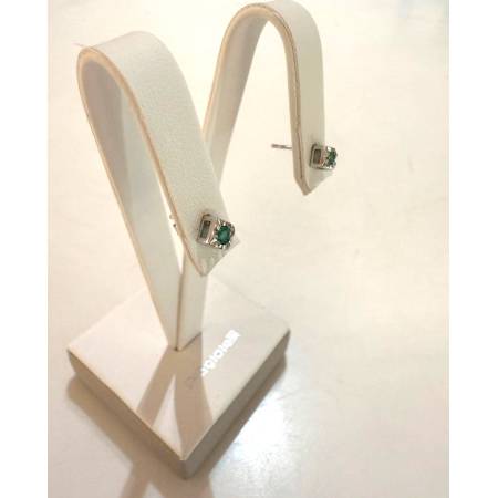ORECCHINI Squadrati Donna PG GIOIELLI SMERALDO Tondo Oro Bianco 18 Karati 750%