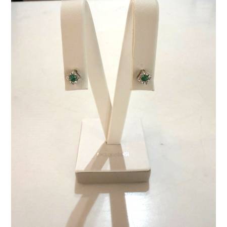 ORECCHINI Squadrati Donna PG GIOIELLI SMERALDO Tondo Oro Bianco 18 Karati 750%