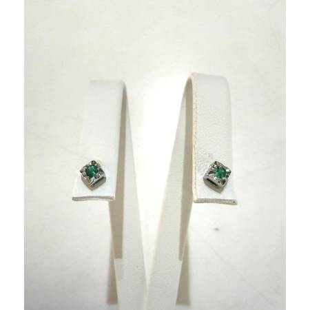 ORECCHINI Squadrati Donna PG GIOIELLI SMERALDO Tondo Oro Bianco 18 Karati 750%