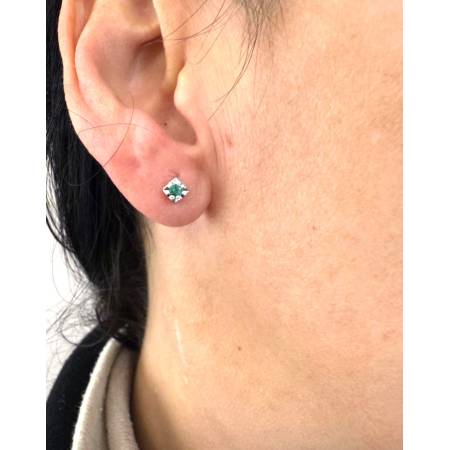 ORECCHINI Squadrati Donna PG GIOIELLI SMERALDO Tondo Oro Bianco 18 Karati 750%