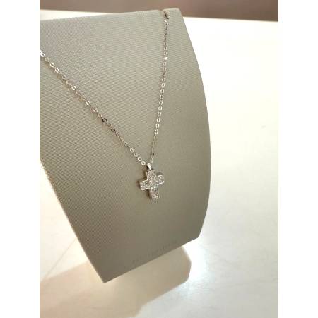 COLLANA CROCE Con DIAMANTI Bianchi Uomo Donna Oro Bianco 18 Kt 750% PG GIOIELLI
