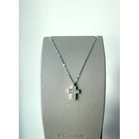 COLLANA CROCE Con DIAMANTI Bianchi Uomo Donna Oro Bianco 18 Kt 750% PG GIOIELLI