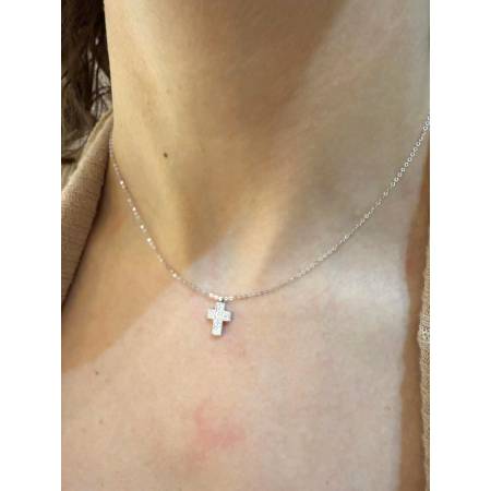 COLLANA CROCE Con DIAMANTI Bianchi Uomo Donna Oro Bianco 18 Kt 750% PG GIOIELLI