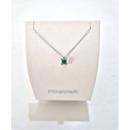 COLLANA SMERALDO E DIAMANTI In Oro Bianco 18 Karati 750% PG GIOIELLI Punto Luce