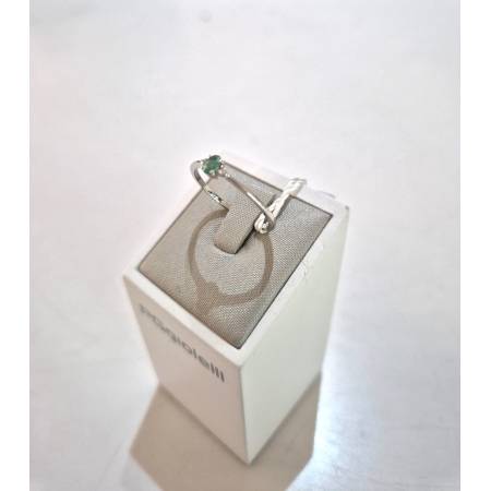 ANELLO Con SMERALDO E DIAMANTI ORO BIANCO 18 KARATI 750% PG Gioielli Solitario