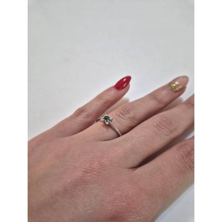 ANELLO Con SMERALDO E DIAMANTI ORO BIANCO 18 KARATI 750% PG Gioielli Solitario