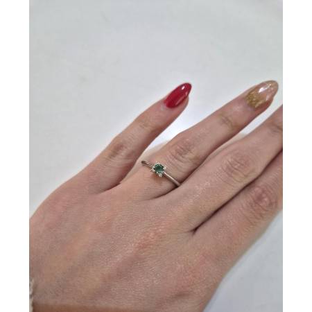 ANELLO Con SMERALDO E DIAMANTI ORO BIANCO 18 KARATI 750% PG Gioielli Solitario
