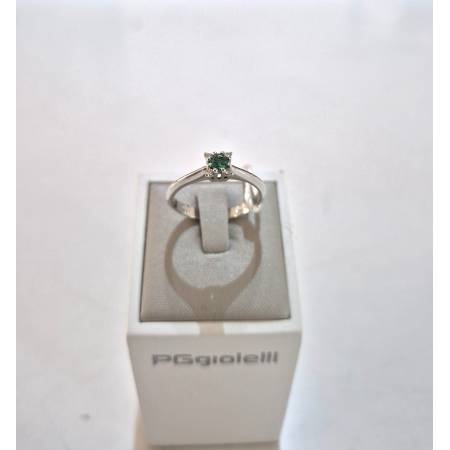 ANELLO Con SMERALDO E DIAMANTI ORO BIANCO 18 KARATI 750% PG Gioielli Solitario