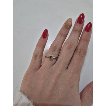 ANELLO Con SMERALDO E DIAMANTI ORO BIANCO 18 KARATI 750% PG Gioielli Solitario