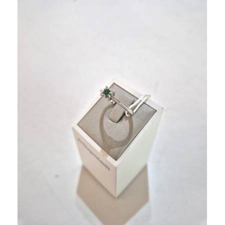 ANELLO Con SMERALDO E DIAMANTI ORO BIANCO 18 KARATI 750% PG Gioielli Solitario