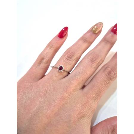 ANELLO SOLITARIO Oro Bianco 18 Karati 750% PG Gioielli RUBINO E DIAMANTI Ovale