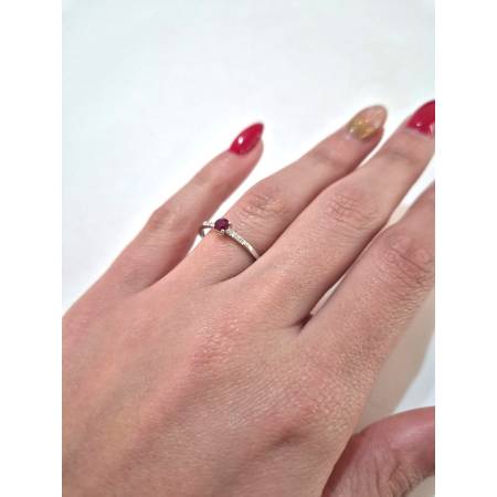 ANELLO SOLITARIO In Oro Bianco 18 Karati 750% PG Gioielli Con RUBINO E DIAMANTI