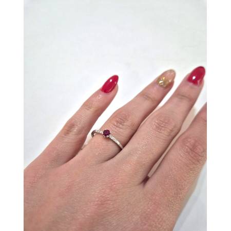 ANELLO SOLITARIO In Oro Bianco 18 Karati 750% PG Gioielli Con RUBINO E DIAMANTI