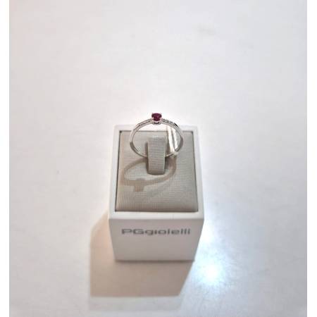 ANELLO SOLITARIO In Oro Bianco 18 Karati 750% PG Gioielli Con RUBINO E DIAMANTI