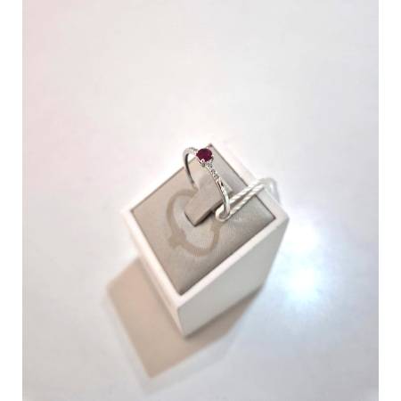 ANELLO SOLITARIO In Oro Bianco 18 Karati 750% PG Gioielli Con RUBINO E DIAMANTI
