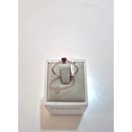 ANELLO SOLITARIO In Oro Bianco 18 Karati 750% PG Gioielli Con RUBINO E DIAMANTI