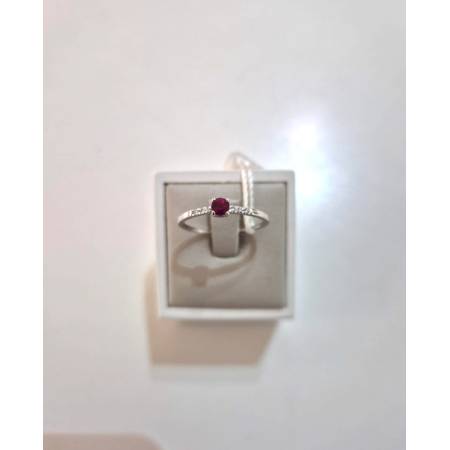 ANELLO SOLITARIO In Oro Bianco 18 Karati 750% PG Gioielli Con RUBINO E DIAMANTI